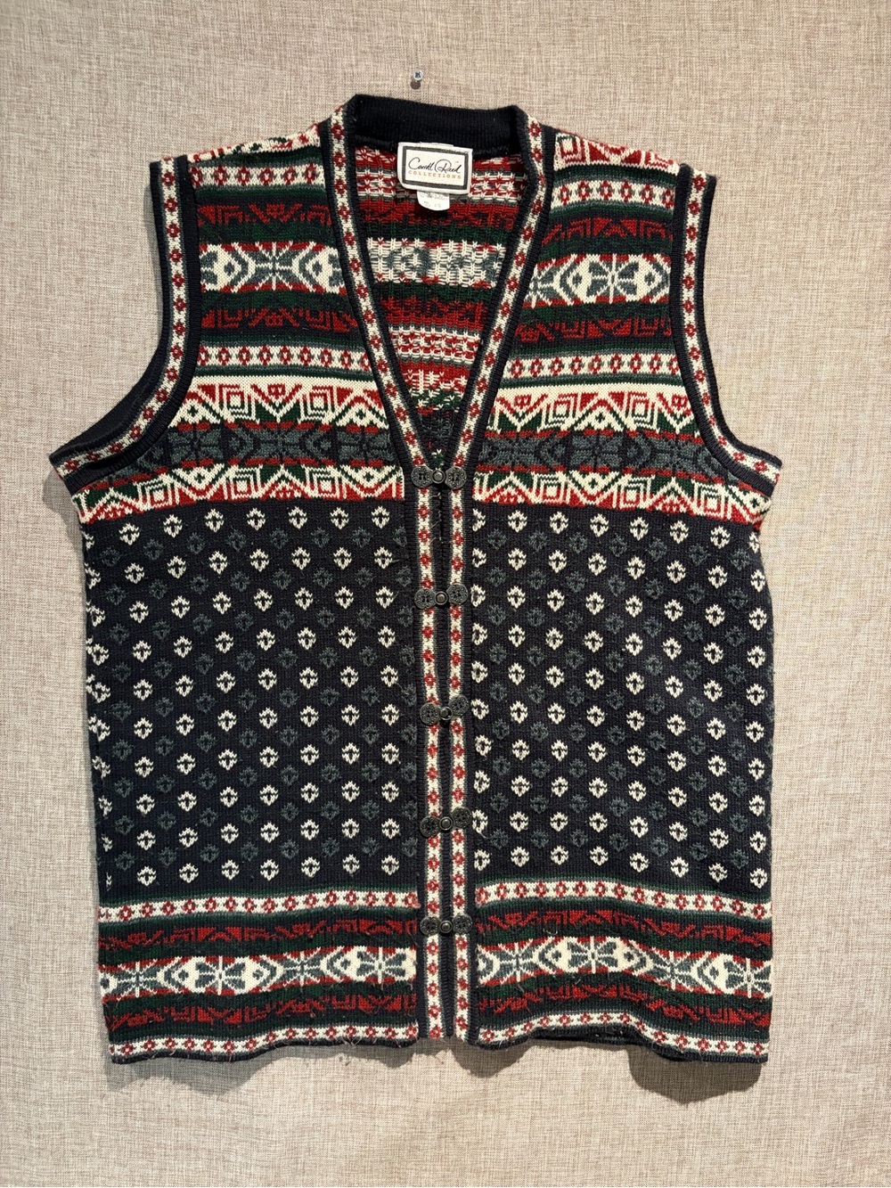 Vintage Carroll Reed Collections Fair Isle Nordic Knit Sweater Vest L/XL